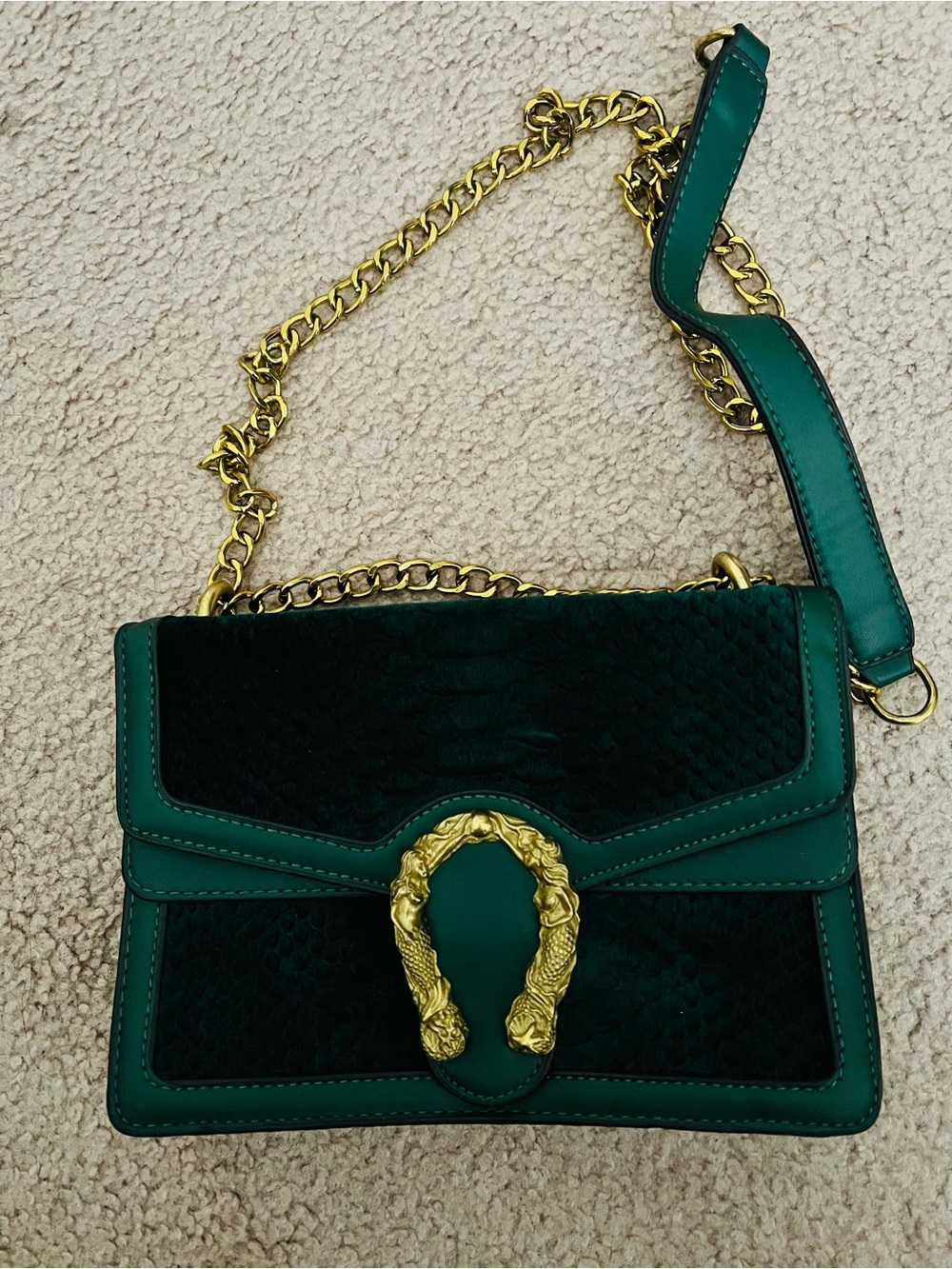 Green Leather Chain Shoulder Bag with Gold Hardware